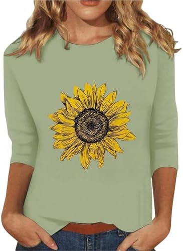 Tops, Tees & Blouses | Womens  Sunflower Printed T Shirts 3/4 Length Sleeve Tops Summer Casual Loose Basic Tees Crewneck Blouses Clothing Tops, Tees & Blouses