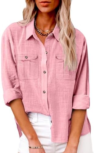 Tops, Tees & Blouses | Womens  T Shirts For Summer Cotton Linen Long Sleeve Blouses Tops For Causal Collared Solid Shirts, Large Clothing Tops, Tees & Blouses