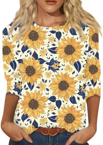 Tops, Tees & Blouses | Womens  Tops For 225,’s Fashionable Casual Three Quarter Sleeve Flowers Printed Round Neck Top Clothing Tops, Tees & Blouses