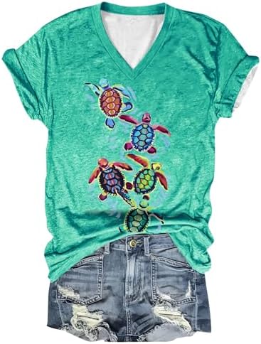 Tops, Tees & Blouses | Womens  Tops Summer Oversized Tshirts Shirts For 224’s V Neck Short Sleeve Turtle Print Fashion Tees Top Clothing Tops, Tees & Blouses