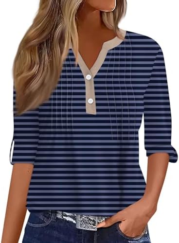 Tops, Tees & Blouses | Womens  Tops Trendy Casual Dressy Basic Henley Shirts Loose Fit Button Down 3/4 Sleeve Tops Pleated Summer Outfits 224 Clothing Tops, Tees & Blouses