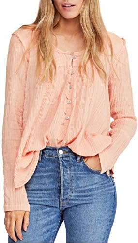 Tops, Tees & Blouses | Womens  We The Frees Sand Dune Henley Chambray Blouse Orange S Clothing Tops, Tees & Blouses