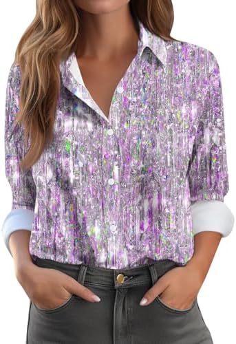 Tops, Tees & Blouses | Womens  Zxrwany Fall Tops For 223,Trendy Sequins Lapel Long Sleeve T-Shirt Casual Loose Button Down Shirt Work Blouses Clothing Tops, Tees & Blouses