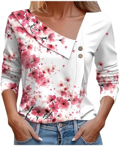 Tops, Tees & Blouses | Womens  Dressy Asymmetrical Neck Tops For 224 Trendy Graphic Long Sleeve Button Collared V Neck Going Out Blouses Clothing Tops, Tees & Blouses