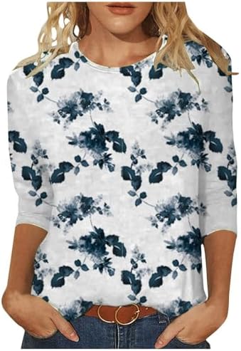 Tops, Tees & Blouses | Womens  Dressy Tops 3/4 Length Sleeve Summer Crew Neck Tshirts Flower Printing Loose Casual T Shirts Casual Clothing Tops, Tees & Blouses