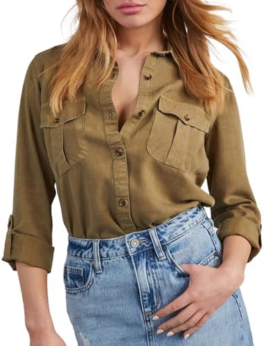 Tops, Tees & Blouses | Womens  Button Down Shirts Long Sleeve V Neck Loose Casual Chambray Blouse Top Clothing Tops, Tees & Blouses