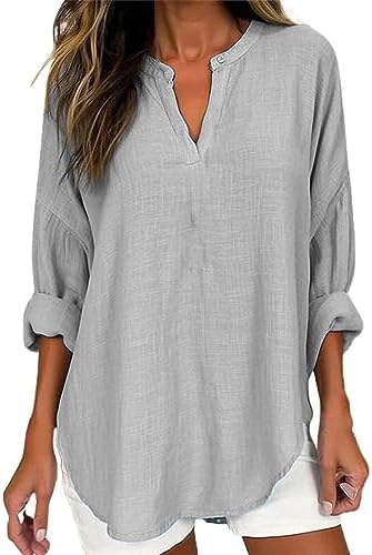 Tops, Tees & Blouses | Womens  Cotton Linen Jacquard Blouses Top V Neck Button Down Dress Tops Loose Plus Tunic 3/4 Sleeve Blouse Tees Shirts Clothing Tops, Tees & Blouses