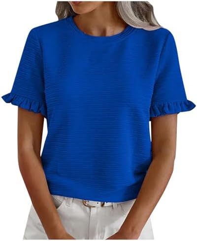 Tops, Tees & Blouses | Womens  Ladies Round Neck Ruffled Short Sleeve Shirt Tops Spandex Top Clothing Tops, Tees & Blouses