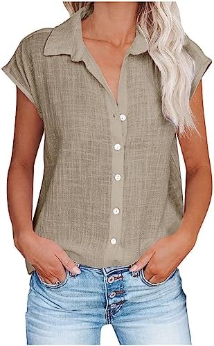 Tops, Tees & Blouses | Womens  s Casual Short Sleeve Button Down Shirts Summer Linen Plain Top Blouses Business Casual Clothing Clothing Tops, Tees & Blouses