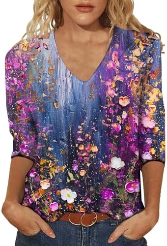 Tops, Tees & Blouses | Womens  Summer Tops For 224 Oil Paint Flower Print Graphic Tees 3/4 Sleeve Casual Summer Tshirtss Going Out T Shirts Clothing Tops, Tees & Blouses