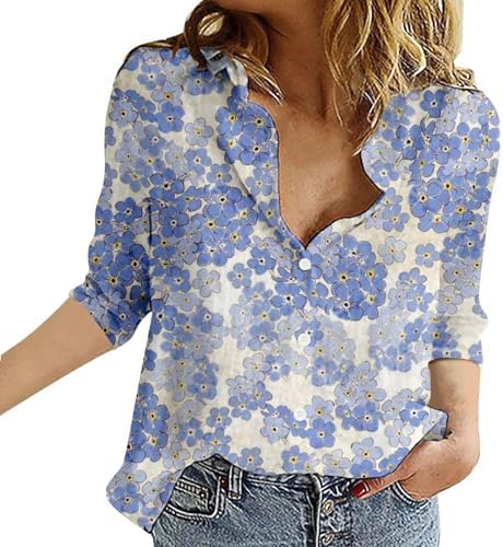 Blouses & Button-Down Shirts | Womens  Cotton Linen Shirts For Long Sleeve Lapel Button Down Loose Floral Blouse Casual Summer Oversized Dressy Tops Blouses & Button-Down Shirts Blouses & Button-Down Shirts