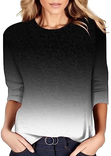 Blouses & Button-Down Shirts | Womens  Shirts Pack’s Casual Fashion Gradient Printing O Neck Three Quarter Sleeve Tops T Shirt Blouse Blouses & Button-Down Shirts Blouses & Button-Down Shirts