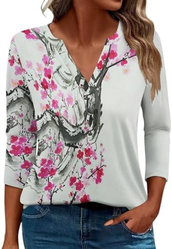 Blouses & Button-Down Shirts | Womens  Trendy 3/4 Sleeve Tops For 224 Casual V Neck Floral Graphic Tee Shirts Summer Going Out Loose Blouses Blouses & Button-Down Shirts Blouses & Button-Down Shirts