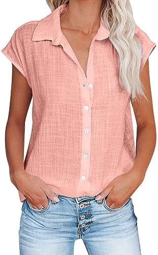 Tops, Tees & Blouses | Womens  Shirts For Trendy Summer Cotton Linen Short Sleeve Tops Collared Button Down Causal Blouse Laides Clothing 2023 Clothing Tops, Tees & Blouses