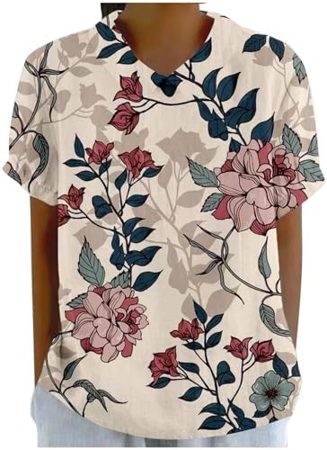 Blouses & Button-Down Shirts | Womens  Linen Tops For Trendy 224 Short Sleeve Lapel Collared Shirts Cute Flower Print Blouses Outdoor Wear Tshirts Blouses & Button-Down Shirts Blouses & Button-Down Shirts