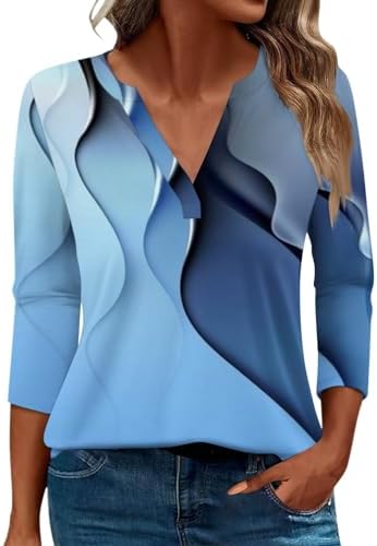 Blouses & Button-Down Shirts | Womens  V Neck 3/4 Sleeve Tee Tops Floral Graphic Shirts 224 Trendy Comfy Tunic Summer Going Out Loose Blouses Blouses & Button-Down Shirts Blouses & Button-Down Shirts