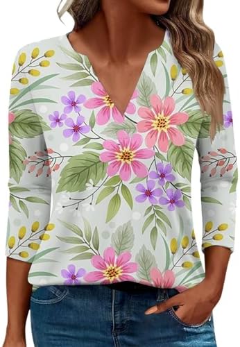 Blouses & Button-Down Shirts | Womens  V Neck 3/4 Sleeve Tee Tops V Neck Trendy Dressy Floral Graphic Shirts Summer Going Out Comfy Casual Blouses Blouses & Button-Down Shirts Blouses & Button-Down Shirts